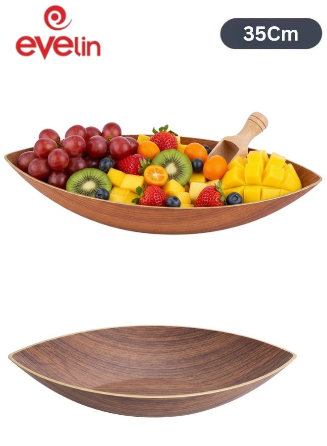 Evelin Gondol Serving Bowl 35*19 cm Wooden-Look Elegant Design – BPA-Free Food-Grade High-Quality Polystyrene – Durable Break & Scratch Resistant – Ideal for Pasta, Salads, Fruits & Snacks – Perfect for Home, Parties, Picnics, BBQ & Everyday Use - Image 1